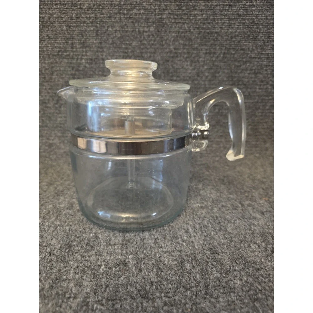 Pyrex 7756 6-Cup Glass Coffee Pot Percolator COMPLETE Set w/ Lid Basket Stem